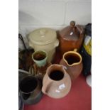 VARIOUS STONEWARE JUGS, JARS, COPPER JUG ETC