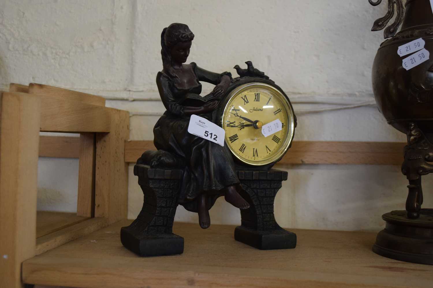 BRONZED RESIN FIGURAL MANTEL CLOCK