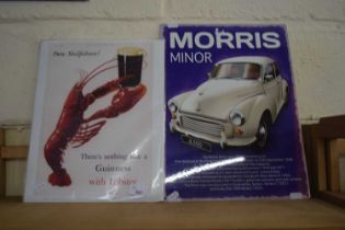 REPRODUCTION GUINNESS ADVERTISING PRINT AND A REPRODUCTION MORRIS MINOR METAL ADVERTISING PRINT