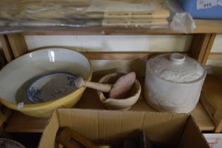 PESTLE & MORTAR, MIXING BOWL, KITCHEN STORAGE JAR AND OTHER ITEMS