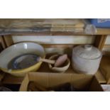 PESTLE & MORTAR, MIXING BOWL, KITCHEN STORAGE JAR AND OTHER ITEMS