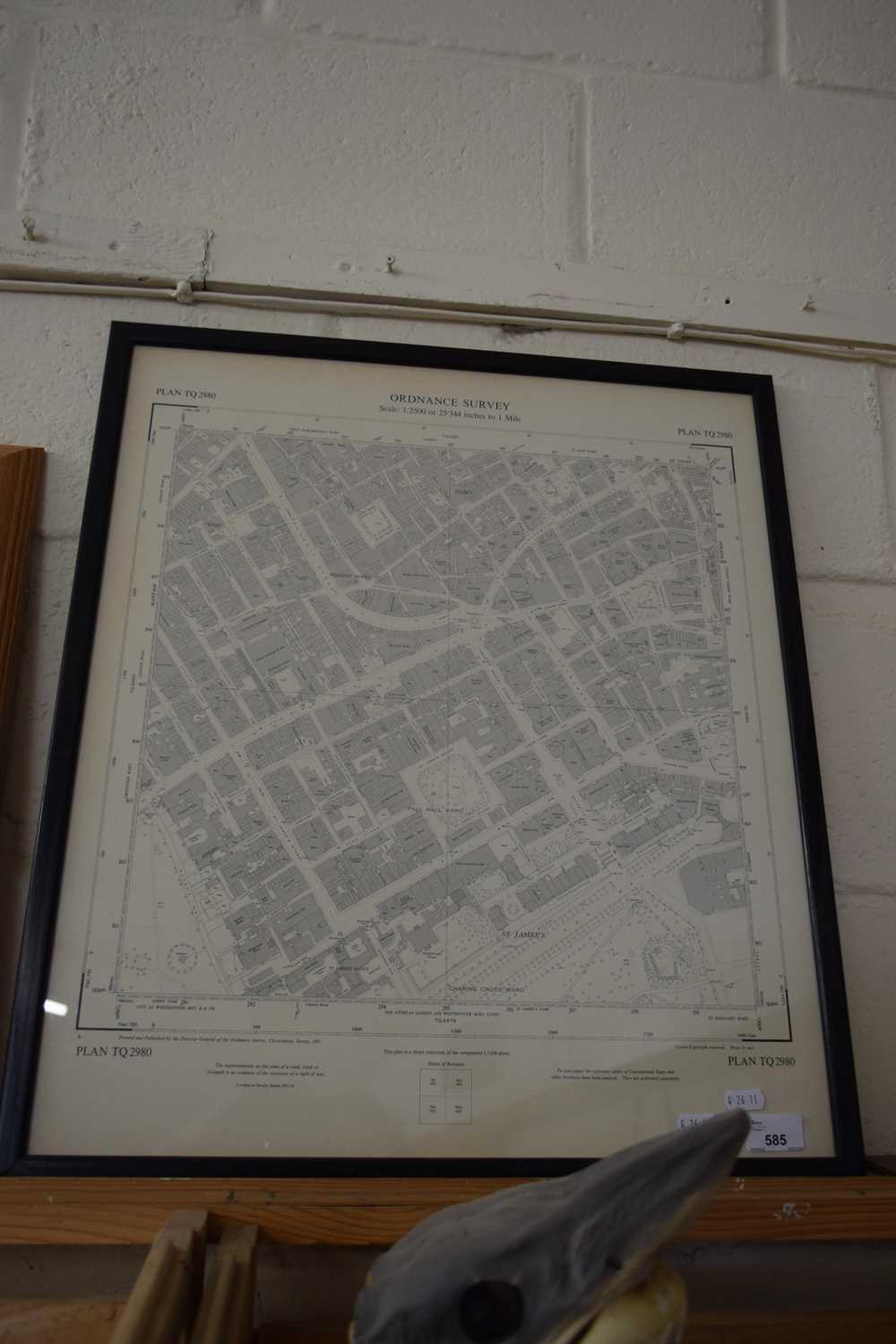 FRAMED ORDNANCE SURVEY MAP - SOHO AND PALL MALL, LONDON