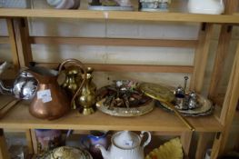 VARIOUS SILVER PLATED WARES, BRASS VASES ETC