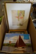 VARIOUS MIXED PICTURES TO INCLUDE WATERCOLOUR STUDY OF A WHERRY