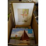 VARIOUS MIXED PICTURES TO INCLUDE WATERCOLOUR STUDY OF A WHERRY