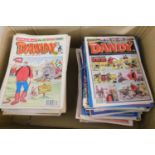 Two boxes: large quantity of Dandy comics, 1996-97, 1999-2002, March 1999-February 2002 near