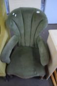 LATE VICTORIAN GREEN UPHOLSTERED ARMCHAIR