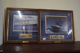 PAIR OF PRINTS OF THE TITANIC, FRAMED