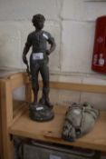 SPELTER MODEL OF A YOUNG BOY WITH A CONCRETE MODEL OF A PIG (2)