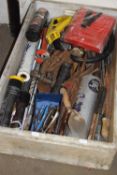 LARGE PLASTIC BOX CONTAINING TOOLS AND OTHER ITEMS