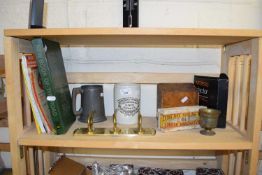 QUANTITY OF BRASS ITEMS, COAT HOOKS, PEWTER TANKARDS, MAPS INCLUDING ONE OF LOWESTOFT ETC
