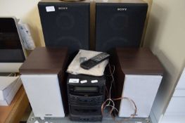 MIXED LOT: JVC HI-FI AND TWO PAIRS OF SONY SPEAKERS