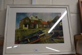 PRINT OF COTTAGES AND BOATS