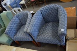 PAIR OF BLUE UPHOLSTERED TUB CHAIRS