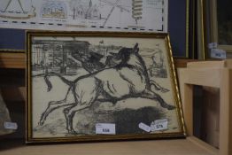 SMALL FRAMED STUDY OF BULLFIGHTING AND A NEEDLEWORK PICTURE AFTER LOWRY