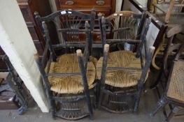 SET OF FOUR 19TH CENTURY EBONISED FRAMED CHAIRS WITH CIRCULAR SISAL COVERED SEATS (FOR RESTORATION)