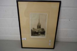 FRAMED ETCHING OF NORWICH CATHEDRAL SIGNED BY E J MAYBERY