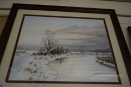 PRINT OF A WINTER BROADS SCENE, SIGNED LOWER RIGHT NORMAN T, DATED 1994