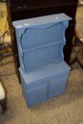 SMALL BLUE PAINTED KITCHEN DRESSER, 48CM WIDE