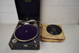 TRITONA VINTAGE GRAMOPHONE MADE BY FIELDINGS LTD, TOGETHER WITH QUANTITY OF VINTAGE RECORDS