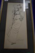 PENCIL DRAWING OF A FEMALE SINGER, INDISTINCTLY SIGNED LOWER RIGHT