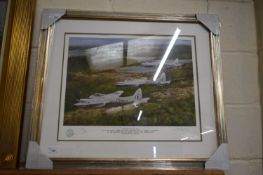 G.W Hutchins print of 'De-Havilland Hornets over Singapore'. Limited edition print number 9/150.