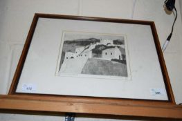 20TH CENTURY SCHOOL, 'MONT VENTOUX FROM BRANTES', BLACK AND WHITE ETCHING, INDISTINCTLY SIGNED,
