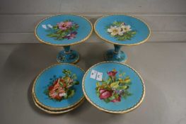 A quantity of 19th century teawares decorated wiht floral sprays on a blue ground possibly Minton (