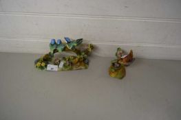 MODEL OF A GROUP OF THREE BIRDS ON A BRANCH BY J T JONES FOR CROWN STAFFORDSHIRE, TOGETHER WITH A