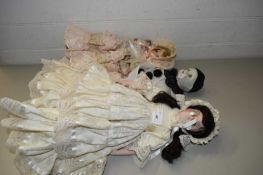 THREE DOLLS, MODERN EXAMPLES, TWO WITH BISQUE HEADS