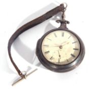 Large silver pocket watch with silver pair case, made by W Smith of Liverpool, key wound movement