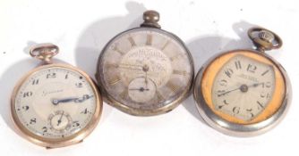 Mixed Lot: three pocket watches; the first a rolled gold Grosvenor pocket watch with a two-tone