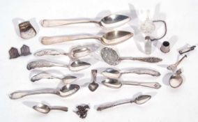 Mixed Lot of mainly Dutch white metal flatwares including two dessert spoons, sifting spoon, caddy