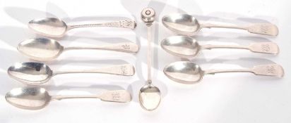 Set of four Victorian provincial tea spoons in Fiddle pattern, Exeter 1859 by Joshua Williams &