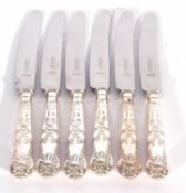 Set of six Elizabeth II silver handled dessert knives in Kings pattern with Firth stainless