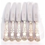 Set of six Elizabeth II silver handled dessert knives in Kings pattern with Firth stainless