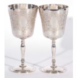 Pair of Elizabeth II small goblets of inverted bell form to a baluster stem and plain circular foot,