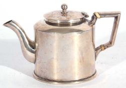 Heavy antique (unmarked) white metal small tea or coffee pot with ball finial to the hinged lid,