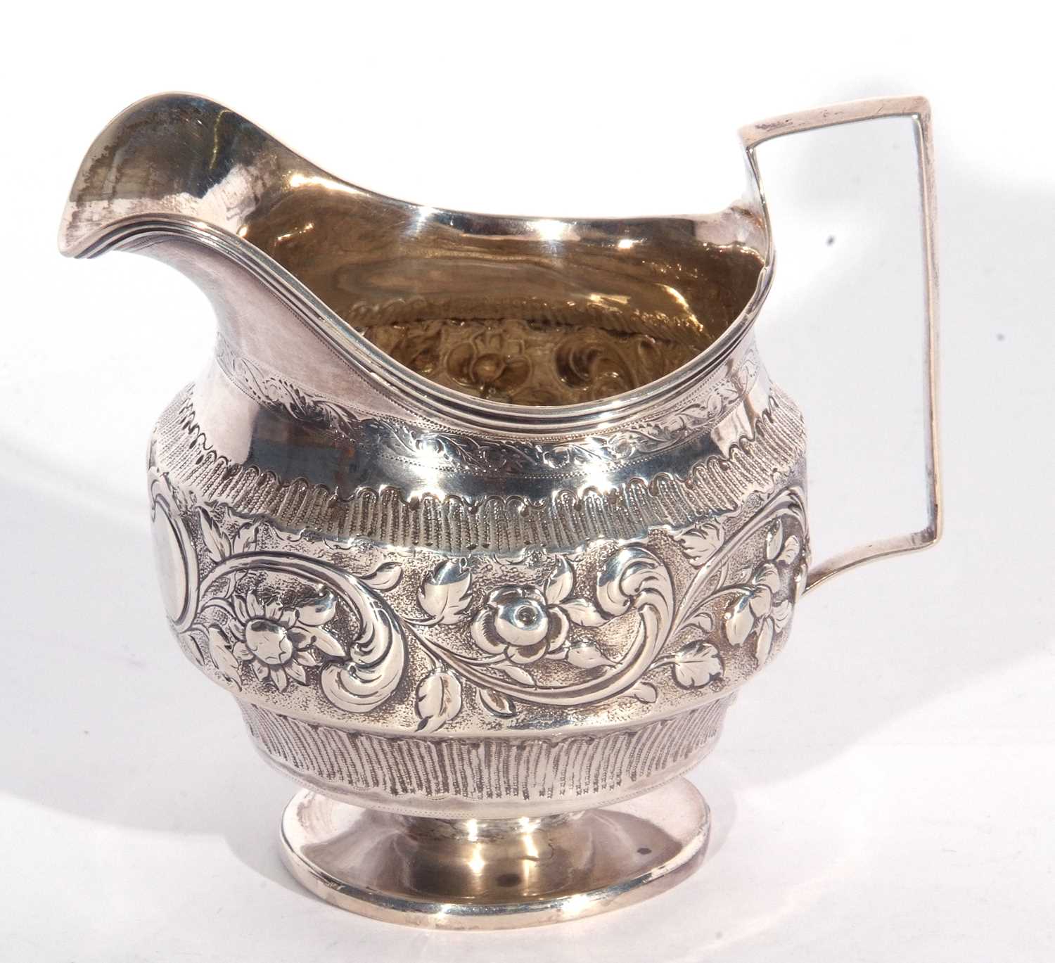 George III large baluster cream jug with reeded rim and angular handle, plain circular foot, later - Image 2 of 5