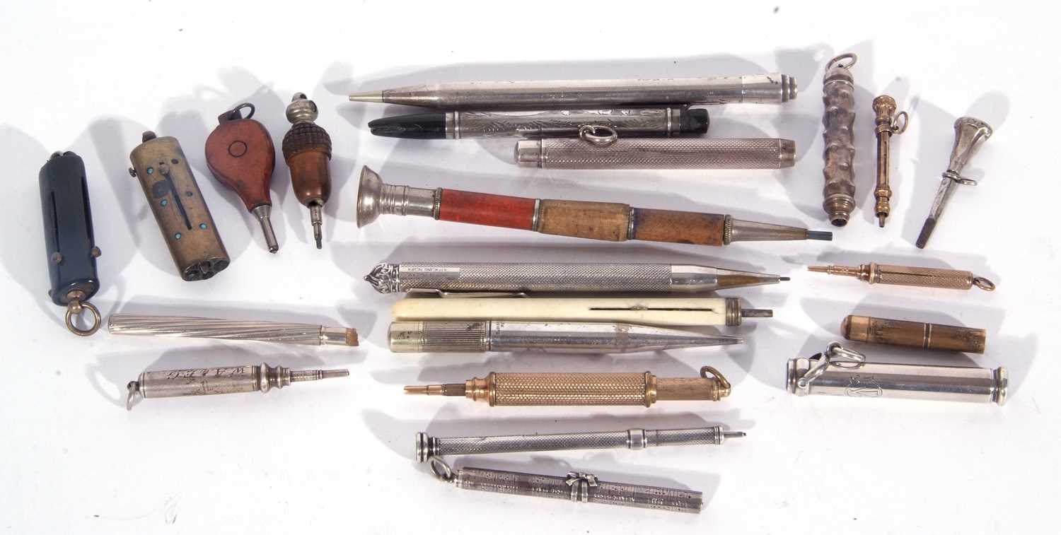 Large collection of 'sterling' and other vintage pencils, including sterling/white metal cased