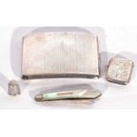 Mixed Lot: curved rectangular cigarette case with engine turned decoration, Birmingham 1922, small