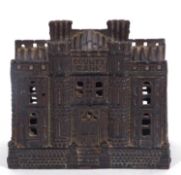 Late Victorian black painted cast metal 'County Bank' in the manner of John Harper, 13cm x 6cm x