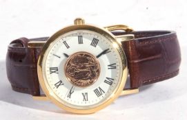 Limited edition Diamond Jubilee wrist watch with a quarter sovereign placed on dial, limited to