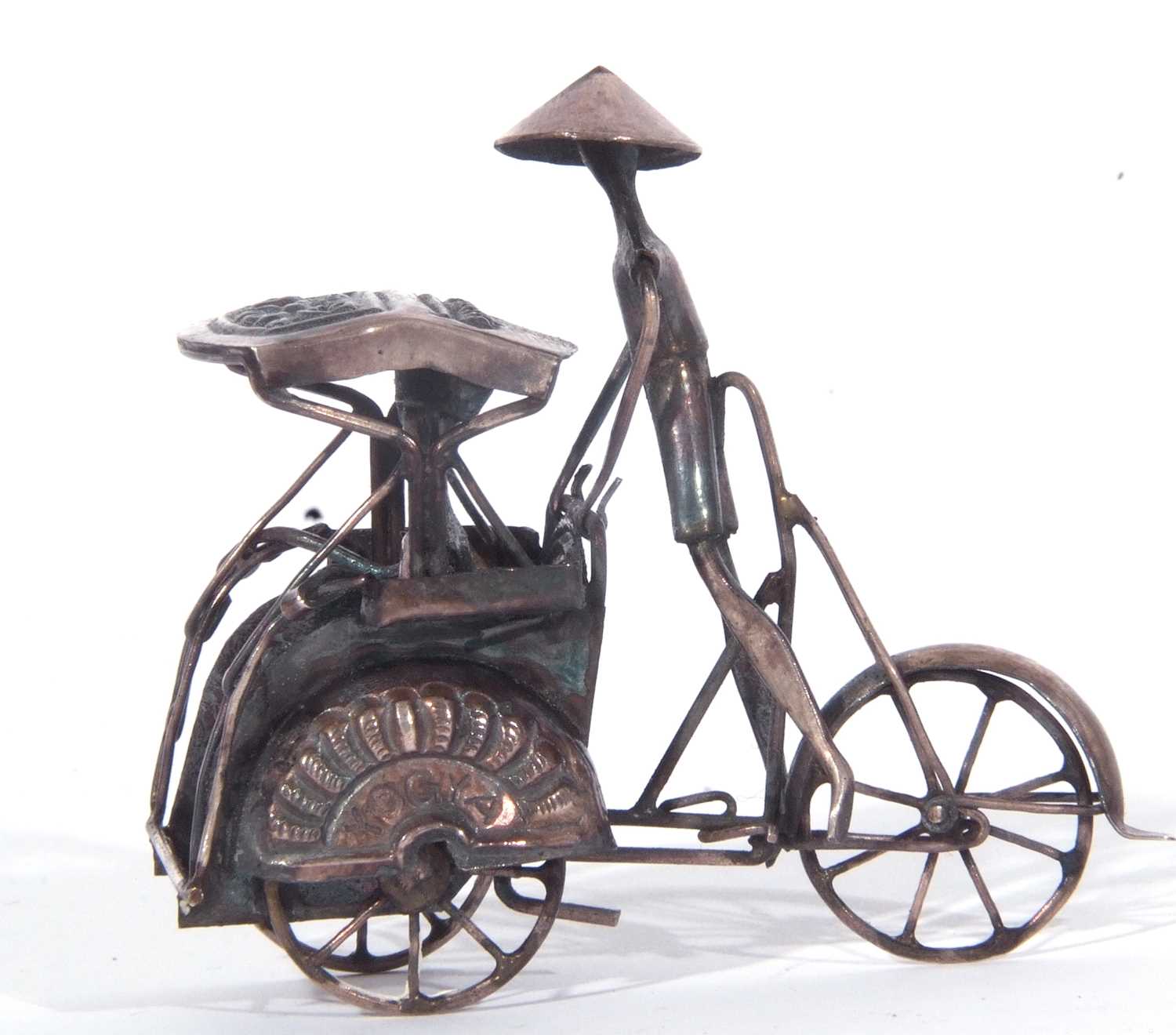 Mid/late 20th century white metal model of a rickshaw with figures, 6cm wide x 5cm tall, stamped ‘ - Image 4 of 4