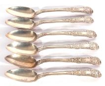 Heavy set of six William IV Irish tea spoons in double struck Kings pattern, Dublin 1830, probably