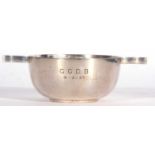 George v heavy plain circular quaich with two shaped hollow lug handles, overall width 16cm,