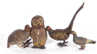 Group of three Austrian cold-painted bronze models of pheasant, partridge and pigeon, together