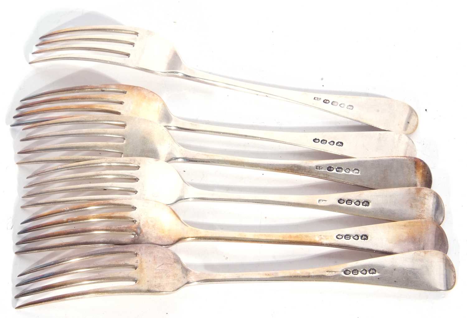 Set of four William IV table forks in Old English pattern, London 1835, possibly by J Beebee, (marks - Image 2 of 2