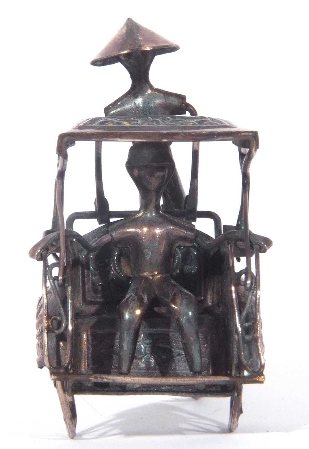 Mid/late 20th century white metal model of a rickshaw with figures, 6cm wide x 5cm tall, stamped ‘ - Image 3 of 4