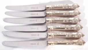 Set of six Elizabeth II silver handled dinner knives in Kings pattern with Firth stainless blades,